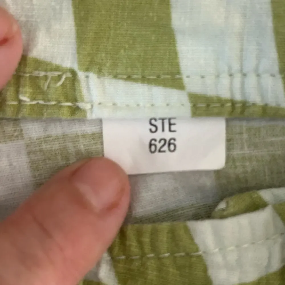 Zara Green White Checkerboard Wide Leg Pants Women’s L High Rise Linen Blend